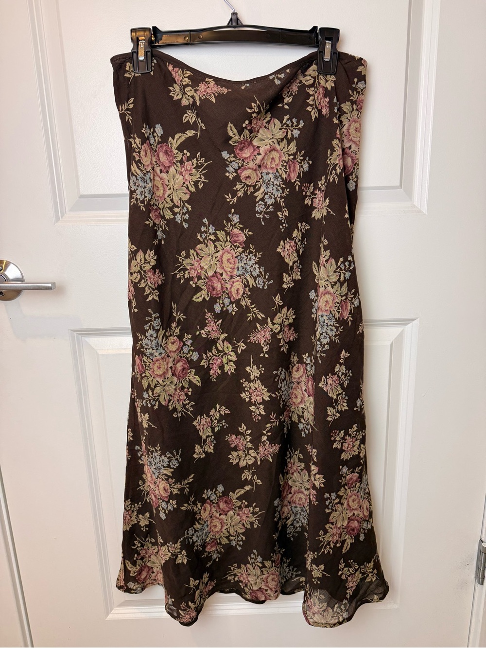 Vintage 90s Lauren Ralph Lauren 82% Wool Floral Midi Skirt Brown Lined 14 TEAR - Picture 3 of 13